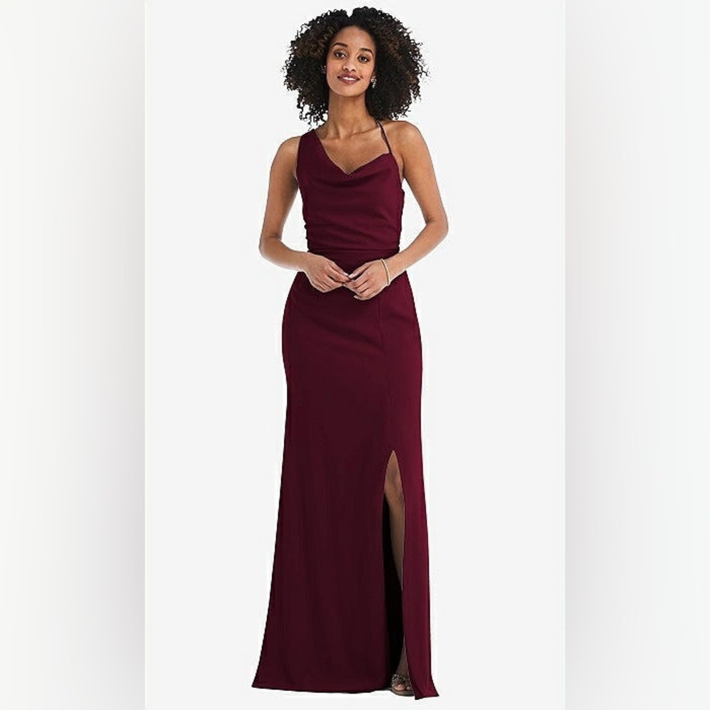 After Six - NWT One-shoulder draped cowl-neck maxi dress in Cabernet - Size 2